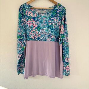 Lilly Pulitzer Purple Finn Top - Long Sleeve Summer Shirt - XXL